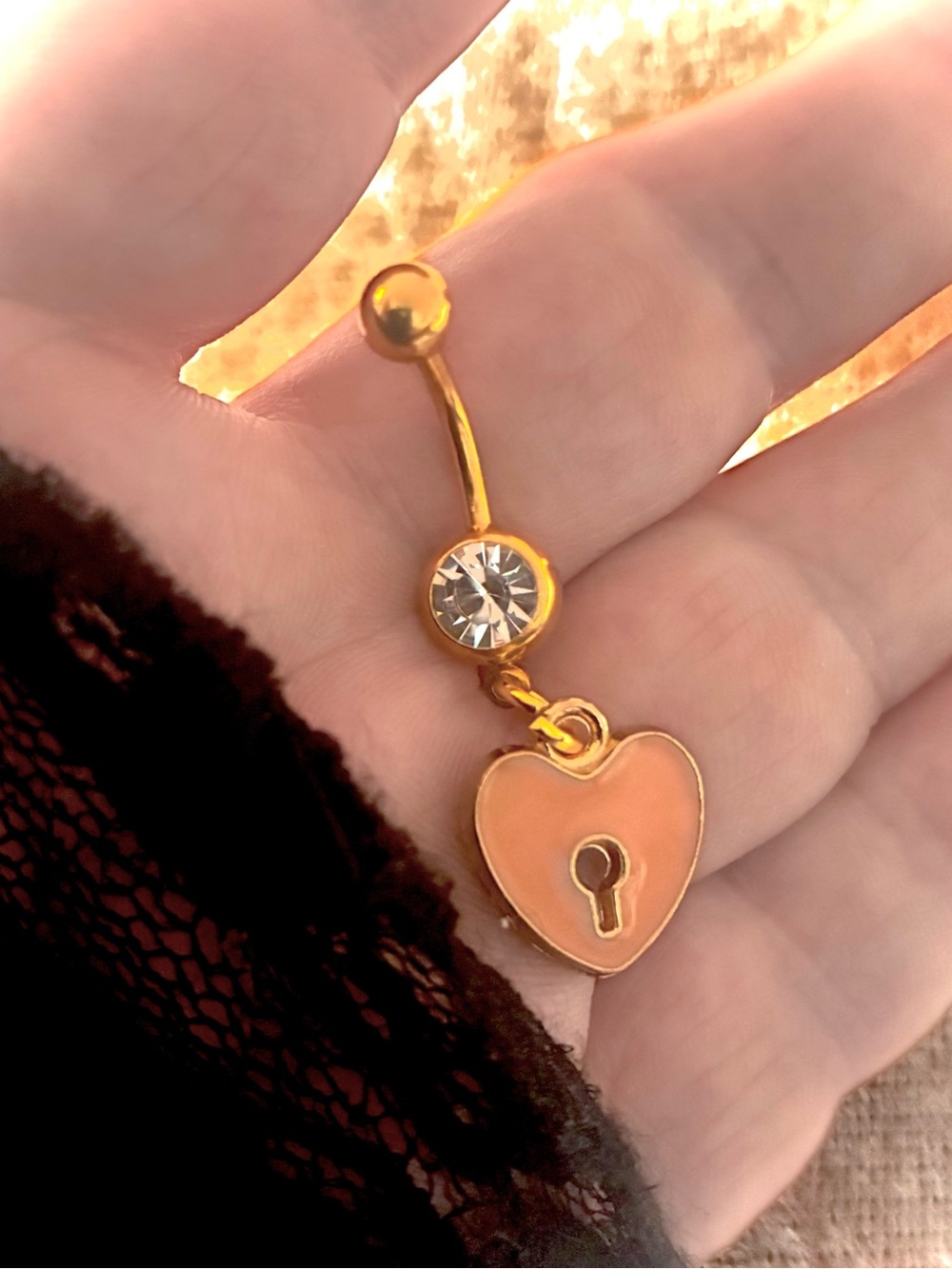 NAVEL BELLY RING heart key lock - Picture 4 of 7